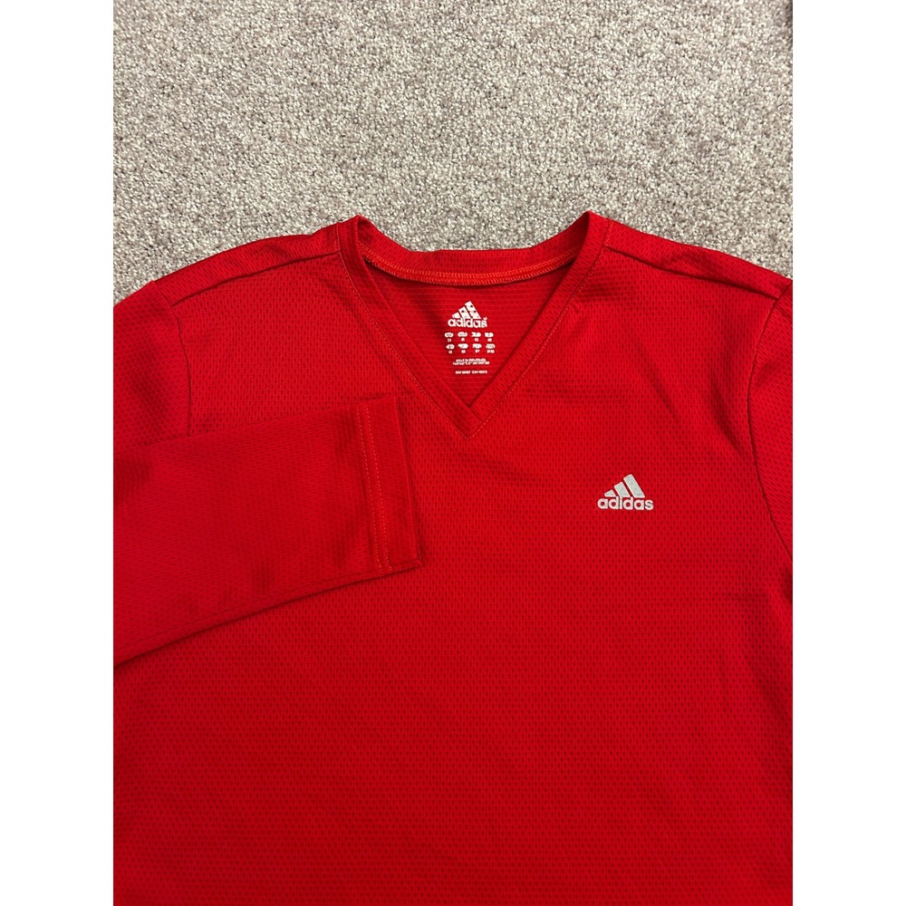 Adidas Shirt Womens Medium Red Excellent Long Sleeve V-Neck Climalite Mesh Top